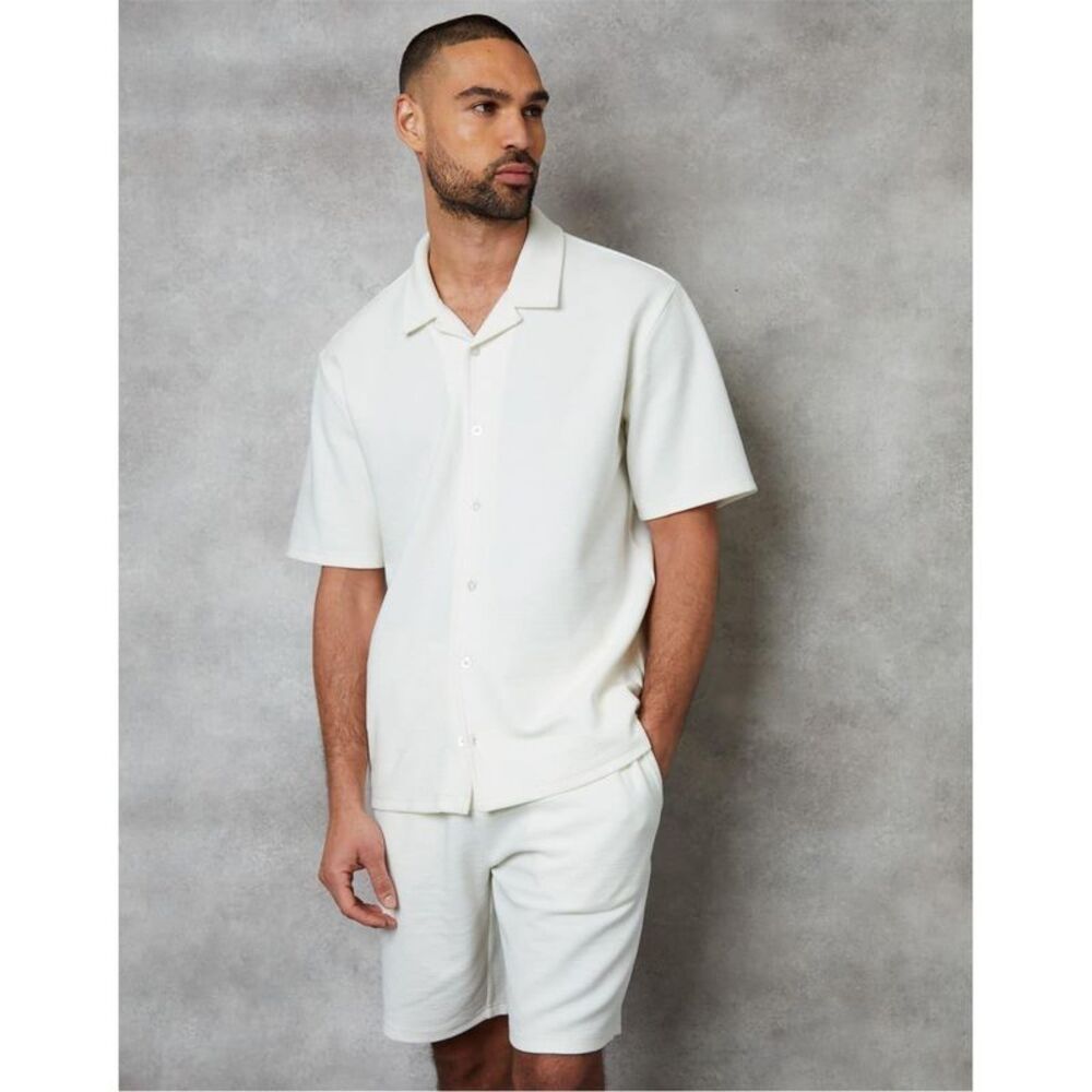 Threadbare Mens Embley Solid Relaxed Fit Shirt / White